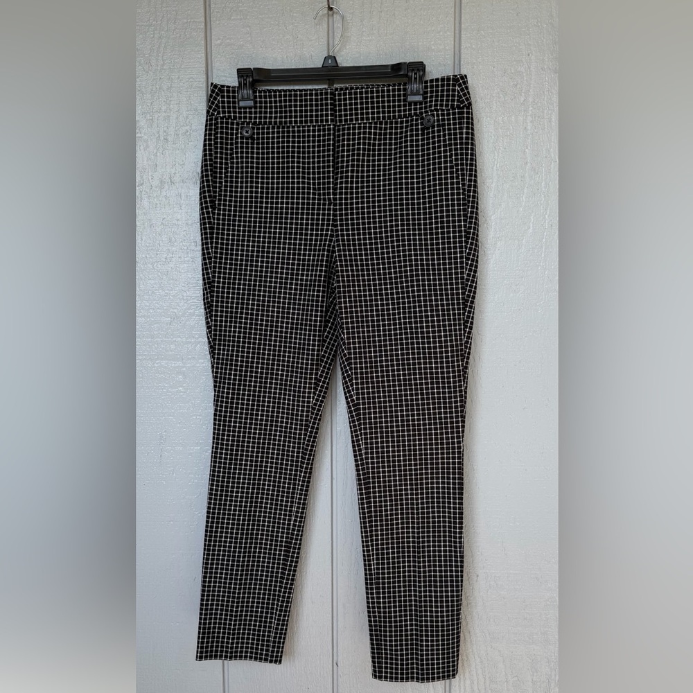 New LOFT Marisa Black and White check Grid slim Pants NWOT